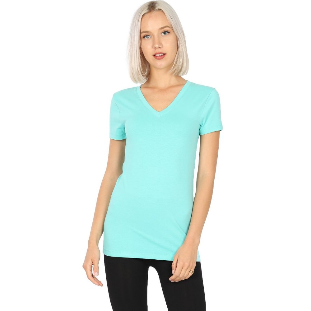 ZENANA - Basic Cotton V-Neck Short Sleeve
